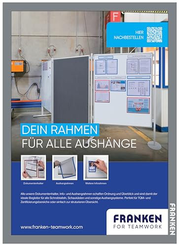 Franken Aushangrahmen PRO DIN A3, Selbstklebender Info-Rahmen, 2 Stück, Hoch und Querformat, Transparente Hartfolie mit magnetischem Verschluss, Silber, AR15132