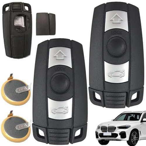 Lot de 2 boîtiers de clé de voiture avec télécommande - Compatible avec 2 piles LIR2025 - Pour BMW Série 1, 3, 5, 6 X1 X5 - Boîtier de clé télécommande