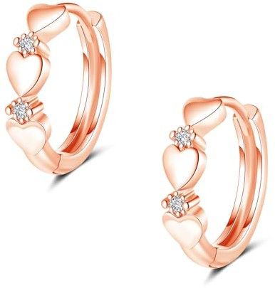 Loutade Silver Hoop Earrings for Women, 925 Sterling Silver Heart Hoop Earrings, Hypoallergenic Earrings Rose Gold, Dainty CZ Lovely Heart Rose Gold Sleeper Cartilage Huggie Earrings for Christmas