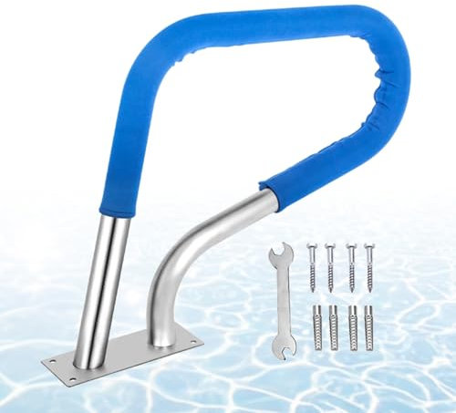 Einstiegshilfe Pool aus Edelstahl 304, 30 X 22 Zoll Pool-Leiter mit Blauer Griffabdeckung, Pool Handlauf for Eingebaute Swimmingpools Zu Hause, Wasserpark, Wasserpark