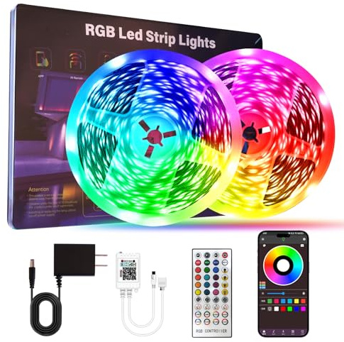 HBOWMDJIA Led Lights for Bedroom 200 FT (2 Rolls 100 FT), with Remote and Application Control RGB Color Changing LED Strip Lights, Music Synchronization, Used for Room, Family, Party Decoration