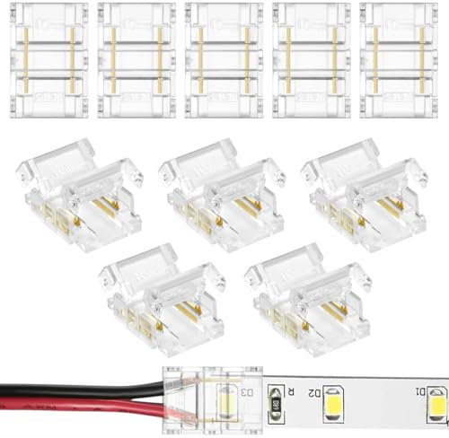 HOTUT LED Strip Verbinder,10 Stück LED Strip Connector 2 Polig 10mm,LED lötfrei Streifenverbinder für COB LED-Licht Eckenanschluss