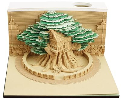 MENIBBLER 3D Desk Calendar, 3D Calendar 2025, Unique and Creative Paper Sculpture Calendar, Multifunctional Paper Sculpture Calendar, Note Book Tearable Paper Sculpture Calendar for Holiday (Green)
