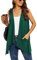 Dark Green Sleeveless Cardigan Vest for Women Plus Size Lightweight Summer Jacket with Pockets Casual Work Knit Open Front Long Drape Duster,XXL