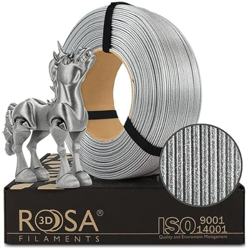ROSA3D PLA Glitzer Filament 1.75 mm für 3D Drucker, Brillant Silber Refill 1 kg