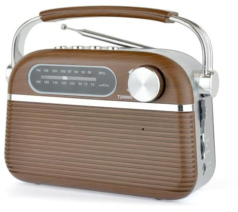 A2Z Vintage Style AM/FM Radio MusicStream Portable Rechargeable MP3 Playback Via USB Micro SD Mains Battery Powered Wood Effect