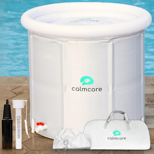 Calmcore Bañera de hielo plegable XL mejorada, tina grande de 96 galones para atletas con cubierta, tina portátil al aire libre para terapia de agua fría en casa o gimnasio