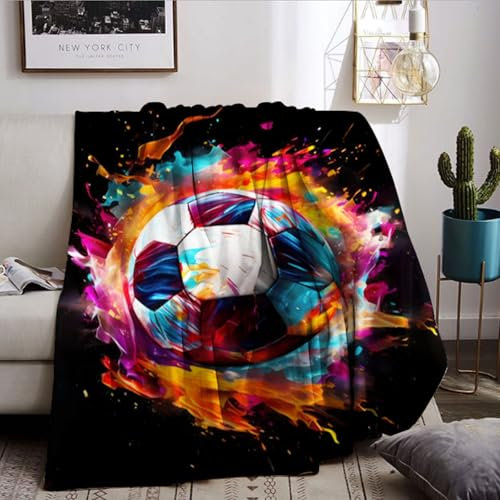 Fußball Kuscheldecke für Kinder, Sport Fußball Sofadecke, Mikrofaser Flauschige Couchdecke Wohndecke (Ball-1, 150x200cm)