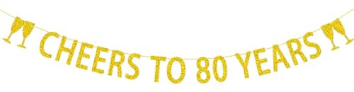 ALEGRE® Girlande 80 Geburtstag Mann Frau, Cheers to 80 Years Girlande, 80 Geburtstag Deko Banner, Deko 80 Geburtstags Frauen Männer, Gold Glitzerbanner zum 80. Geburtstage Deko, Geburtstagsdeko 80