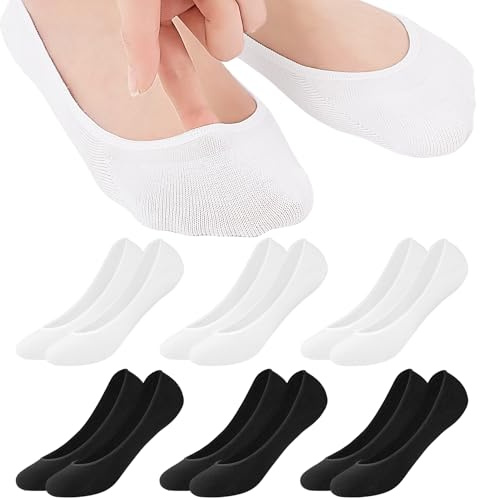 Niofind Ballerina Füßlinge Damen, 6 Paar, Unsichtbar & Rutschfest | 80% Baumwolle mit Silikon-Fersenstreifen und verstärkter Ferse und Spitze; No Show Socken für Pumps, Sneaker und Loafer.
