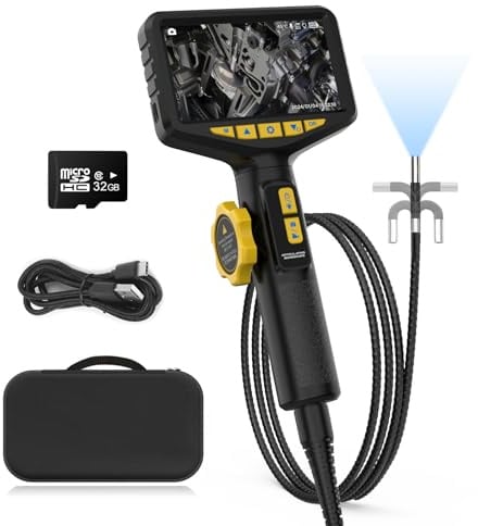 210°Two-Way Articulating Borescope, Inspection Cameras Industrial Endoscope with Lights, 4.3”IPS HD Screen Video Inspection Scope for Automotive Aircraft Mechanics