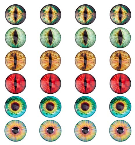 SUPERFINDINGS 24 Stück 6 Farben 40mm Tieraugen Glas Cabochons Gemischte Bedruckte Mini Tieraugen Cabochons Eulen Vogel Menschenaugen Halbrunde Edelsteine Augen Für Halloween Tonpuppenherstellung