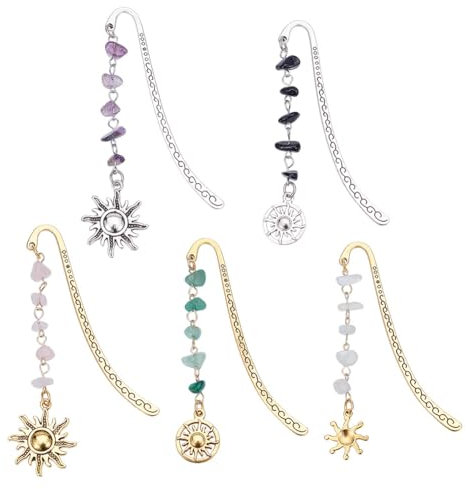 DELORIGIN 5 Stile Sonne Lesezeichen Edelstein Metall Buchmarker Lesezeichen Im Multipack Lustiges Lesezeichen Geschenk Für Frauen Und Männer Buch Leseliebhaber Zartes Weihnachtsgeschenk
