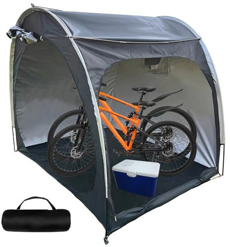 Shienfir Bike Tent for Outdoor Storage Bike Shed, Outdoor Portable Bicycle Storage Sheds for 2-4 Bicycles, Waterproof Oxford Fabric Storage Tent Bike Covers Shelter for Motorcycle,Garden Tools Black