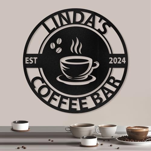 Personalized Coffee Bar Metal Sign, Black Coffee Cup Wall Decor, Rustic Metal Hanging Wall Art Sign, Coffee Bar Letter Sign, Farmhouse Coffee Bar Accessories, Coffee Bar Decor for Kitchen Farmhouse