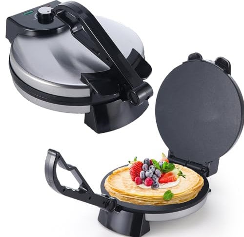 1800W Electric Roti Maker – 10-Inch Non-Stick Chapati & Tortilla Press with Adjustable Temperature, Double-Sided Heating & Anti-Scalding Handle for Pancakes, Crepes, Pizza & Pita