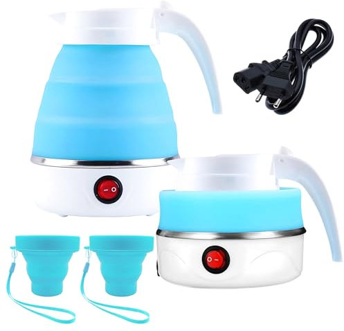 behone H-ervidor de agua pequeño,Calentador de agua portatil,H-ervidor de agua portatil,con 2 vasos plegables,H-ervidor agua electrico pequeño,para viajes, senderismo, exterior, camping