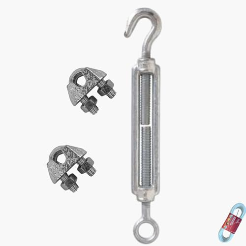 parpyon® Pinces et tendeurs pour fil pour étendre le linge d'extérieur, kit de serrage pour fil en acier, tendeurs à vis et œillet produit italien (kit-3 pièces)