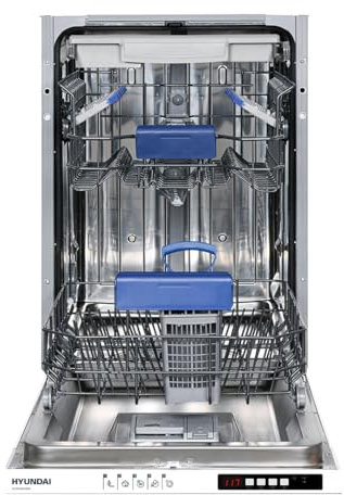 Hyundai Lavavajillas 45cm Blanco HJI104500ED. 1900W, 10 Cubiertos, 3 Bandejas, 5 Programas, Display LED manual, Eficiencia Energética Clase E