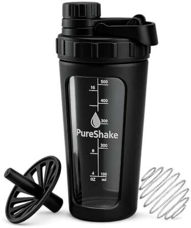 Glas-Shaker-Flasche für Protein, geruchlos, BPA-frei, auslaufsicher, 800 ml, abgestufte ideale Fitness, Milchshake und Smoothies