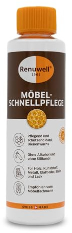 Renuwell Möbel-Schnellpflege 270 ml für Holz, entfernt Fingerabdrücke | Reinigung und Pflege für Möbel und Holzoberflächen, entfernt Staub, frischt Farben auf, Schweizer Qualität