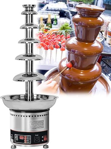 Fuente de Chocolate Profesional 4/5/6/7 Niveles - Caldera de Fondue Eléctrica con Temperatura Ajustable para Chocolate, Queso, Caramelo - Ideal para Buffets de Bodas, Catering y Fiestas 6 layers