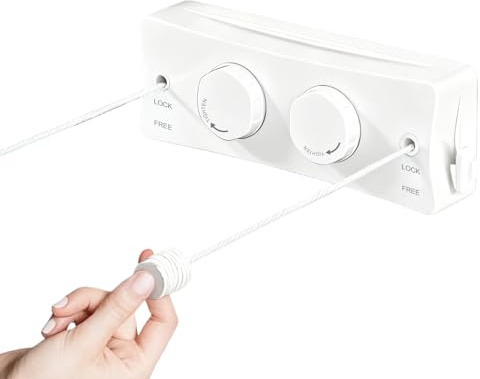 GOEDCH 5,1 m di filo per bucato allungabile in acciaio inox: bianco stendibiancheria allungabile doppio, portatile, montaggio a parete, doppia fune, anti-aderente, filo per lavanderia, balcone