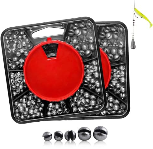 QingWing 358 st delade fiskvikter 7 storlekar mjuka metallfiskvikter, runda sänken med runda delade vikter för alla förhållanden (0,3 g/0,2 g/0,2 g/0,5 g/0,7 g/0,8 g/1,4 g/1,5 g)