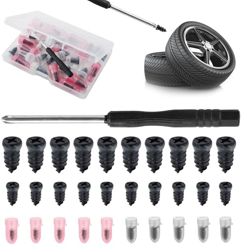 Kit di riparazione pneumatici da 30 pezzi, viti in gomma per riparazione pneumatici auto, kit di riparazione pneumatici senza camera d'aria con cacciavite, kit di chiodi in gomma per auto-servizio