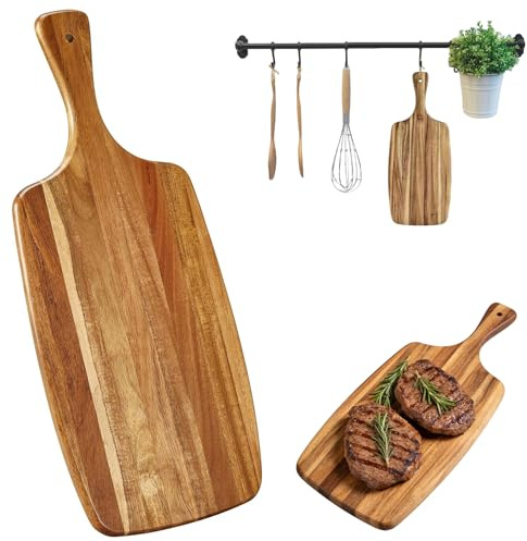 HSYTEK Schneidebrett Holz, Küche Schneidbrett, 43 x 18 cm Brett Hackbretter, Schneidebretter mit Griff, Cheese Charcuterie Boards für Küche, Esszimmer, Gemüseschneiden, Zubereitete Speisenplatten