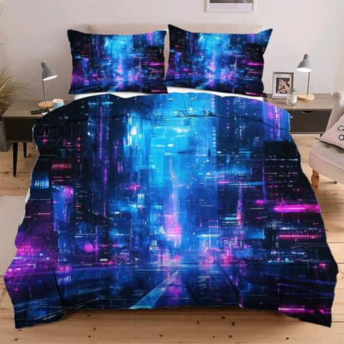 Nuphtun Premium 3D-Bettwäsche Set Zukunftswelt, Einzelgröße 135x200 cm inkl. 2 Kissenbezügen | Atmungsaktiv, Hautfreundlich, Formbeständig, Einfache Pflege, Schnelltrocknend W172