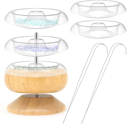 Rice Bead Piercer Wood Manual Rotation Beading Bowl Waist Bead Spinner for Beading Necklace Jewelry Making Waist Bead Spinner Bowl