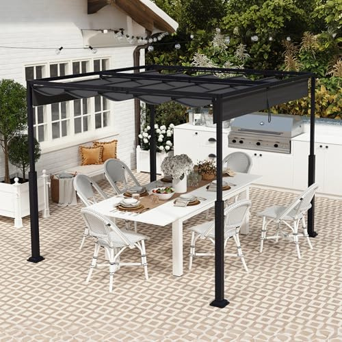 UISEBRT Metall Pergola 3x3 m wasserdicht stabil Winterfest,Pavillon mit lamellendach,überdachung freistehend mit Schiebedach Sonnenschutz für Gärten und Terrassen,Schwarz