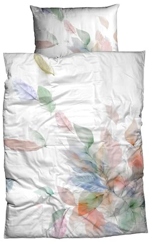 Traumschlaf Mako-Satin Bettwäsche Ephemere Multi – zartes Aquarell Blattdesign – 100% Baumwolle in glatter Satin-Qualität – weich und atmungsaktiv – 135x200 cm + 80x80 cm