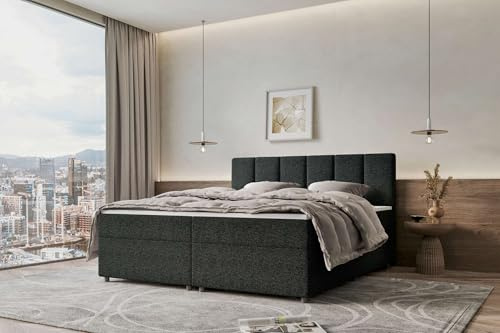 99rooms Bergamo Boxspringbett Doppelbett Ehebett Webstoff Malmo_NEW Anthrazit 140x200 cm ohne Topper, Bonellfederkern-Matratze 19 cm