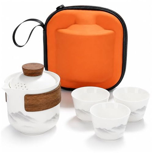 Set da tè cinese Gongfu, set da tè cinese, portatile, in ceramica, con teiera da 200 ml e 3 tazze da tè da 45 ml, per casa, viaggi, regalo, campeggio all'aperto