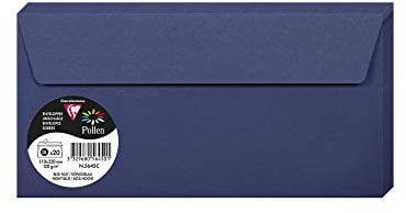 Clairefontaine - Ref 5645C - Pollen Adhesive Envelopes (Pack of 20) - DL Sized, 120gsm Paper, Printer-Compatible, Acid Free, Adhesive Strip for Easy Seal - Night Blue