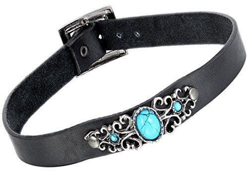 Flongo Legierung Leder Anhänger Halskette Kette künstliche Türkis Silber Schwarz Blau Blumenmuster Elegant Jahrgang Damen