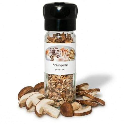 Steinpilz Gewürzmühle – Steinpilze getrocknet zum Würzen – Frisch gemahlenes Steinpilzpulver als natürliches Umami Gewürz ohne Glutamat – Pilzgewürz für Pilzrisotto, Pilzsauce & Steinpilzsuppe