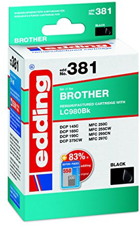 edding Druckerpatrone EDD-381 - Einzelpatrone - Schwarz - 14 ml - Reichweite 550 Seiten - Ersetzt Brother LC980BK