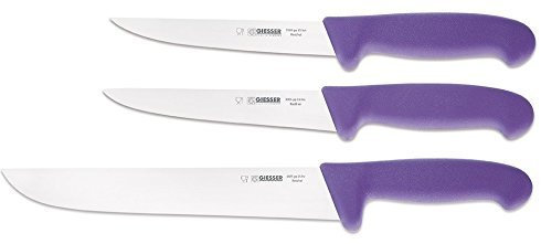 Giesser Halal-/Koscher-/Veganmesser-Set in der Farbe Hellviolett 3 teilig, Ausbein-/Stech-/Schlachtmesser Made in Germany, geeignet für die vegane Küche, Halal und koscher kompatibel