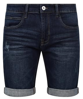 Indicode IDQuentin Herren Jeans Shorts Kurze Denim Hose im Stretch Eingriffstaschen Destroyed-Optik Baumwollmischung Regular fit, Größe:L, Farbe:Dark Blue (855)