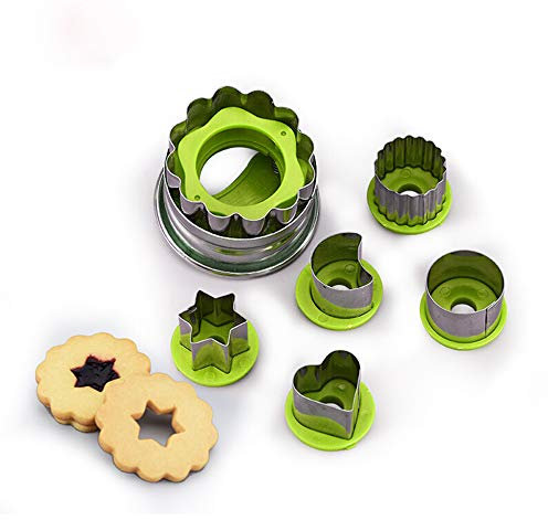 Joyeee Lot DE 6 Emporte Pièces Cannelé linzer en Acier Inoxydable pour Décoration de Gâteau Fondant Biscuit Cookie Pâtisserie, Cutter Forme pour Fruits Légumes Sandwich de DIY Cuisson Mould - Vert