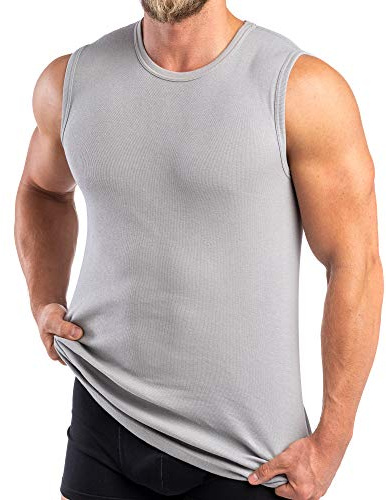 HERMKO 3040 Herren Muskelshirt aus 100% Bio-Baumwolle, Unterhemd Atlethic Vest Rundhals viele Farben, Größe:D 9 = EU 3XL, Farbe:grau
