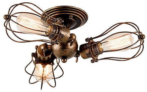 Vintage Ceiling Lights Adjustable Socket Industrial Chandeliers Metal Wire Cage Lamp Semi-Flush Mount Rustic Ceiling Indoor Home Retro Lighting Fixture 3-Light(Bulbs Not Included) (Oil Bronze)
