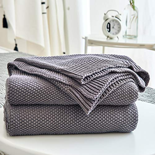 Longhui bedding Dark Grey Cotton Cable Knit Throw Blanket for Couch Sofa Bed Home Large Decorative Blankets, Dark Gray 60 x 80 Inch Oversize 3.4 Pounds