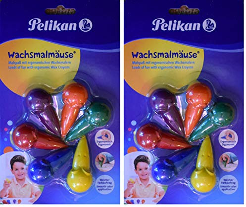 Pelikan 12 Stück Wachsmalmäuse Wachsmalstifte farbig Sortiert gelb blau rot lila orange grün