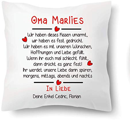 Farbwuselei Kissen mit Spruch Oma Wir haben Dieses Kissen umarmt Liebe Kissenhülle Inlay Kissenbezug Geschenk Enkel Enkelin