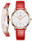 OLEVS Women Wrist Watches Ultra Thin 6.5mm Minimalist Dress Fashion Quartz Waterproof Date Day Leather Strap Slim Watches for Ladies, Red Leather&White Dial, Quartz Movement