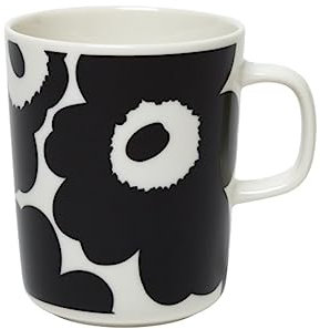 Marimekko - Becher, Henkelbecher - Oiva Unikko - Steingut - Weiß-Schwarz - (HxØ) 9,5 x8 cm - 250 ml - 1 Stück